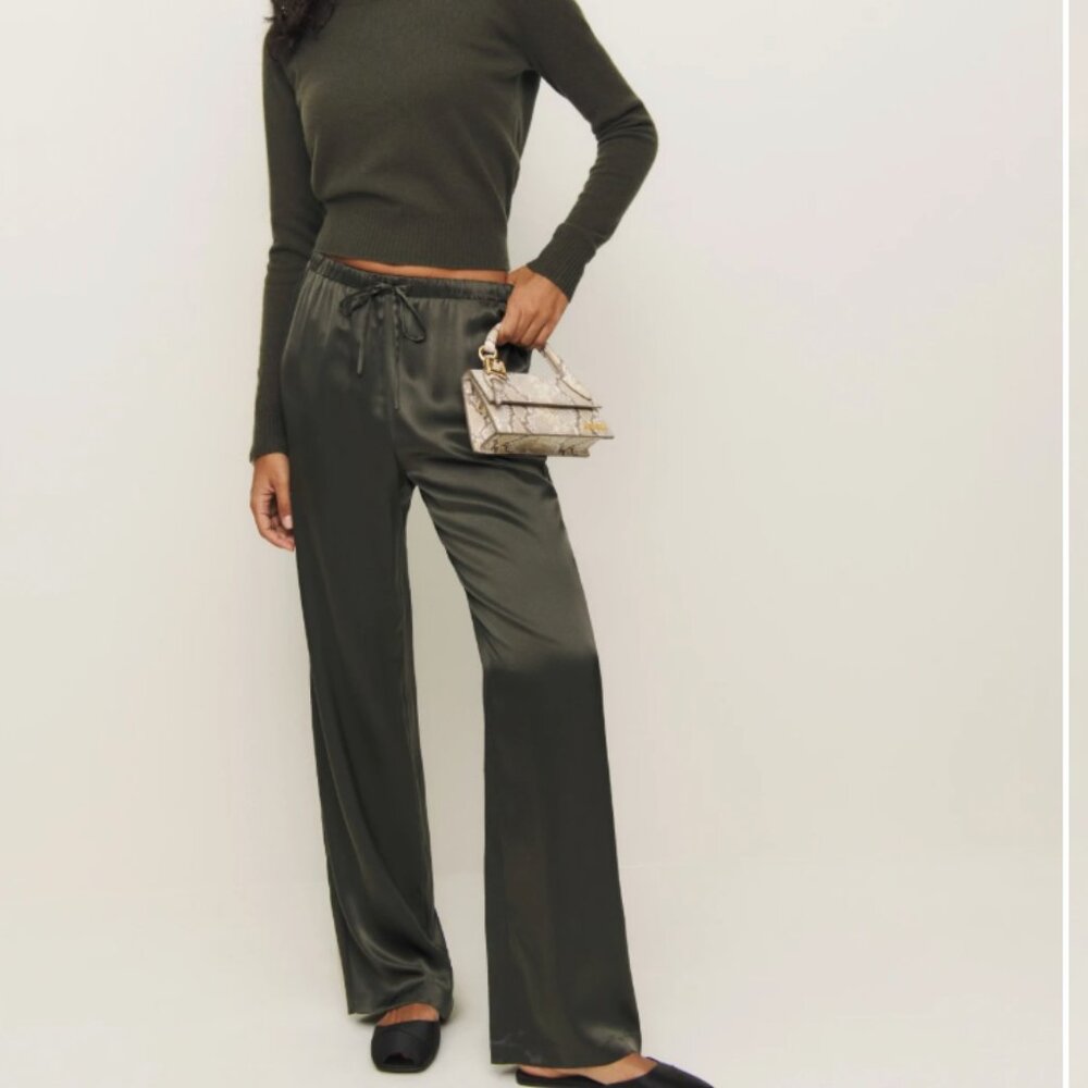 Reformation Olina Silk Pant Pine Tree - Size S